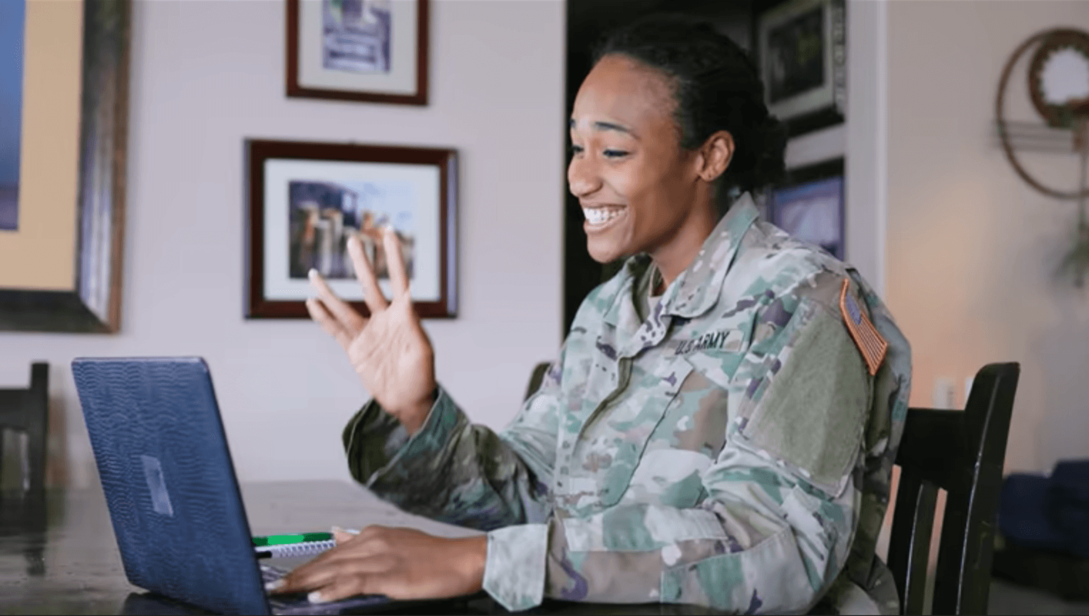 Veteran on laptop video call